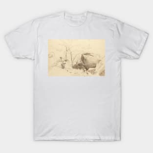 Fontainebleau, Figure Leaning Against a Rock by Jean-Baptiste-Camille Corot T-Shirt